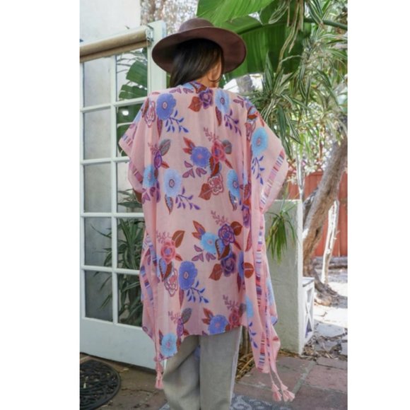 Kimono Robes Cardigan Wallflower Bloom  with Tassels color Pink - Picture 2 of 3
